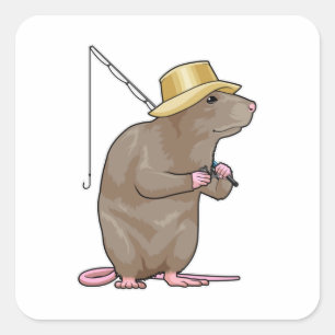 Rat at Fishing with Fishing rod Square Sticker