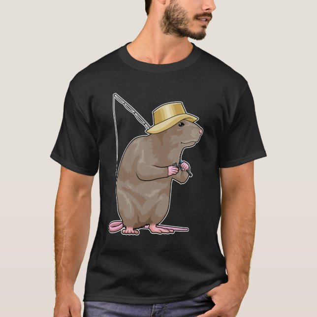 Rat at Fishing with Fishing rod T-Shirt (Front)