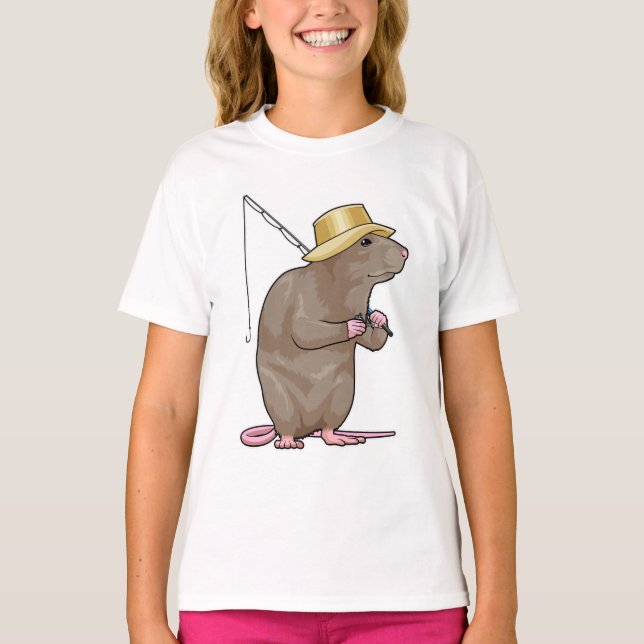Rat at Fishing with Fishing rod T-Shirt (Front)