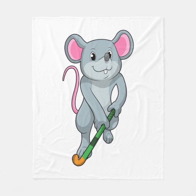 Rat at Hockey with Hockey bat Fleece Blanket (Front)