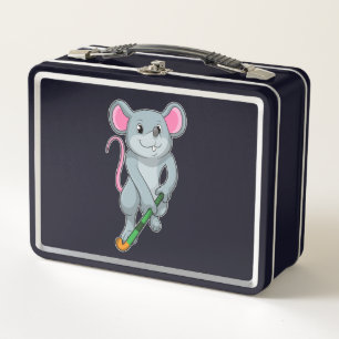 Rat at Hockey with Hockey bat Metal Lunch Box