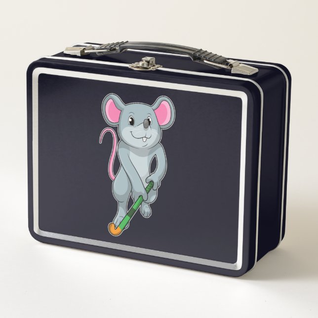 Rat at Hockey with Hockey bat Metal Lunch Box (Front)