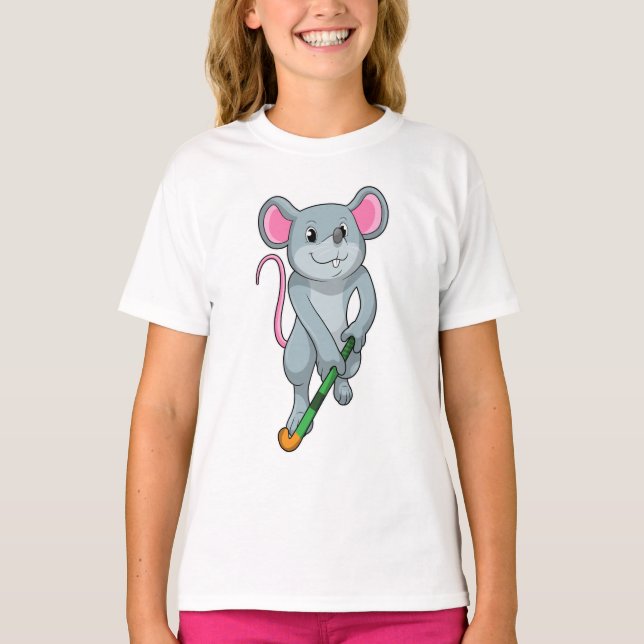 Rat at Hockey with Hockey bat T-Shirt (Front)