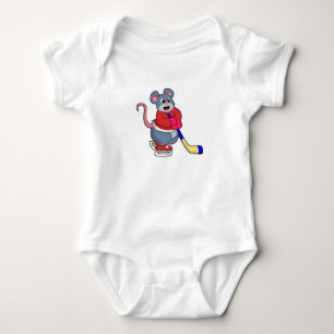Rat at Ice hockey with Ice hockey stick Baby Bodysuit