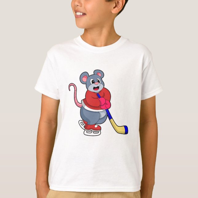 Rat at Ice hockey with Ice hockey stick T-Shirt (Front)