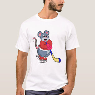 Rat at Ice hockey with Ice hockey stick T-Shirt