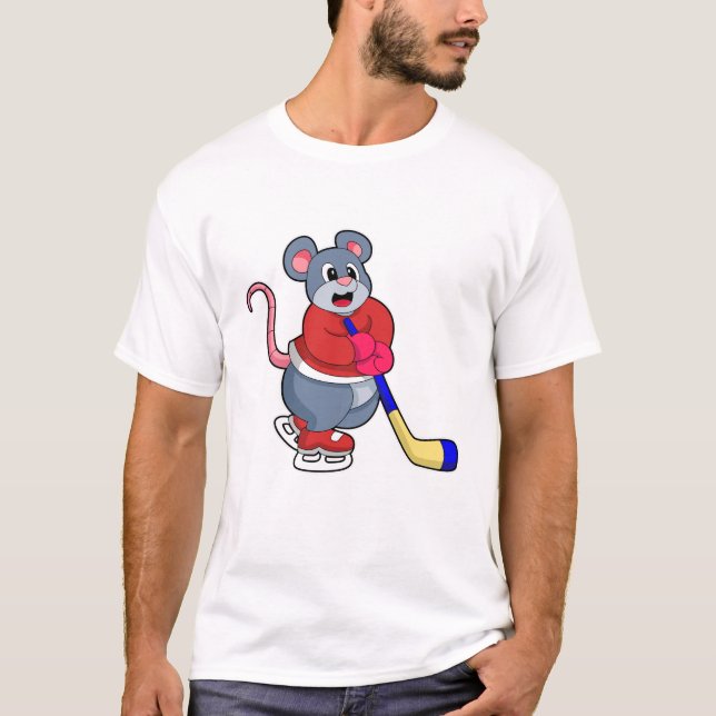 Rat at Ice hockey with Ice hockey stick T-Shirt (Front)