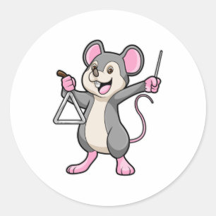 Rat at Music with Triangel Classic Round Sticker