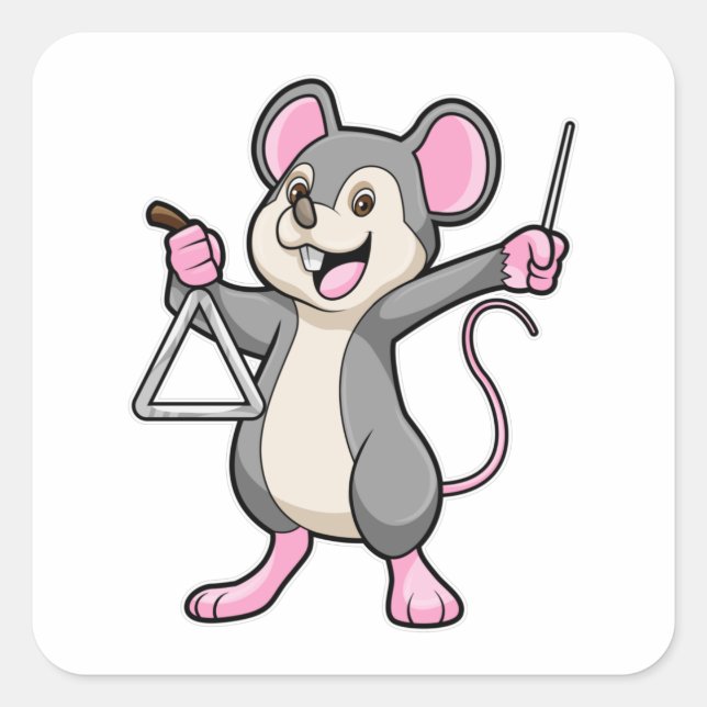 Rat at Music with Triangel Square Sticker (Front)