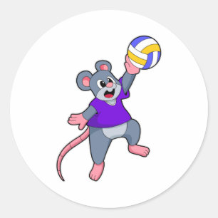 Rat at Volleyball Sports Classic Round Sticker