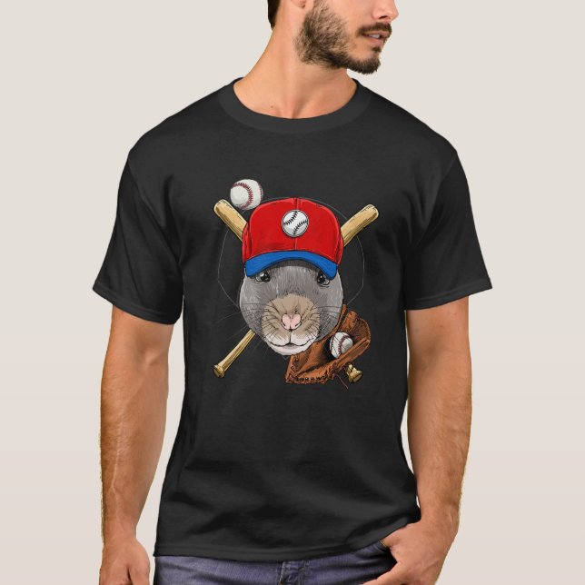Rat Baseball Rat Lovers Baseball Player T-Shirt (Front)