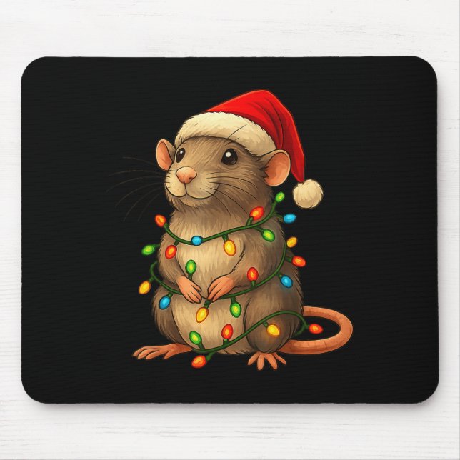 Rat Christmas Pajama Funny Xmas Lights Animals Lov Mouse Mat (Front)