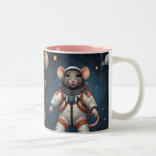 Rat in a Spacesuit Art for Kids Two-Tone Coffee Mug