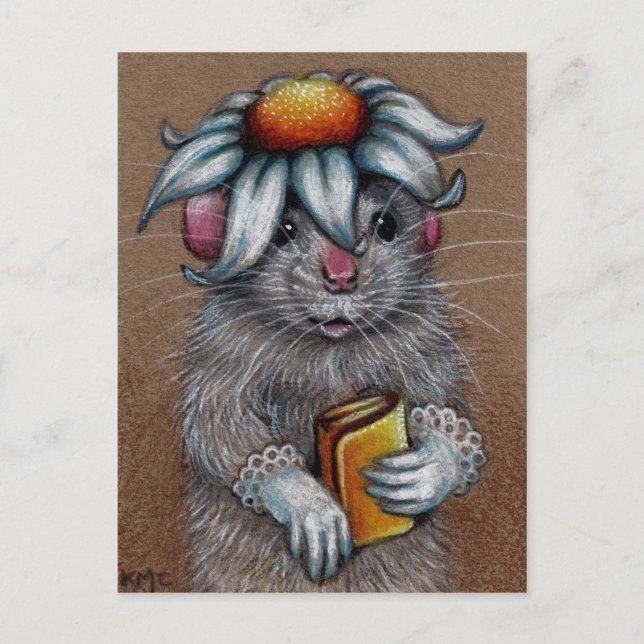 Rat in Daisy Hat and Lace Gloves Postcard (Front)