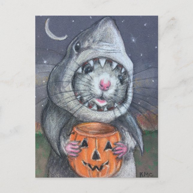 Rat in Shark Costume Halloween kmcoriginals Postcard (Front)