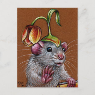 Rat in Silly Tulip Hat Postcard
