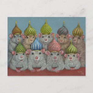 Rat in St Basil's onion dome hats postcard