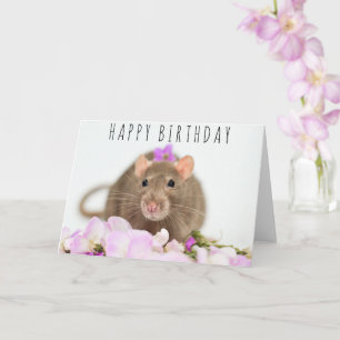 Rat in the Flowers Birthday Card