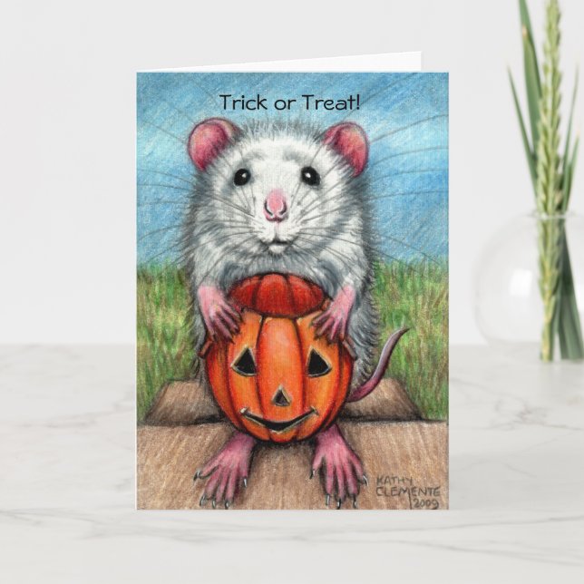 Rat Pumpkin Halloween Card, Trick or Treat! Card (Front)