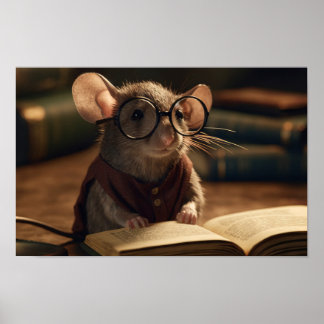 Rat reading a book poster