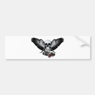 Rat Rod Skull & Crowbars Bumper Sticker