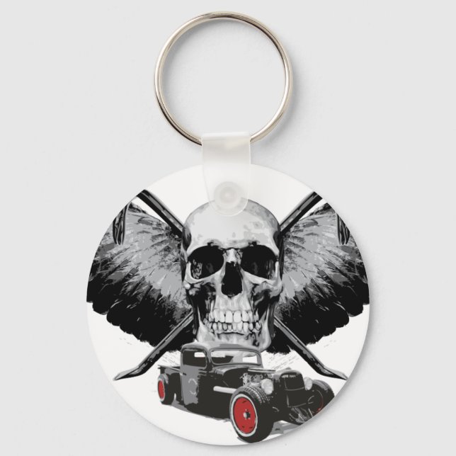 Rat Rod Skull & Crowbars Key Ring (Front)