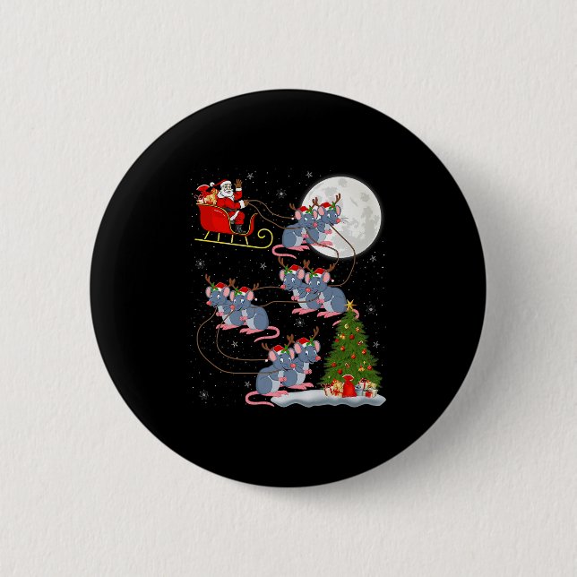 Rat Rodents Santa Sleigh Flying Funny Magical Chri 6 Cm Round Badge (Front)