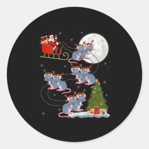 Rat Rodents Santa Sleigh Flying Funny Magical Chri Classic Round Sticker