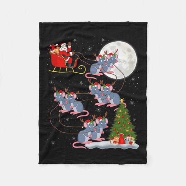 Rat Rodents Santa Sleigh Flying Funny Magical Chri Fleece Blanket (Front)