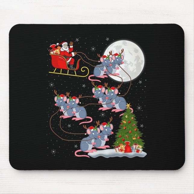 Rat Rodents Santa Sleigh Flying Funny Magical Chri Mouse Mat (Front)