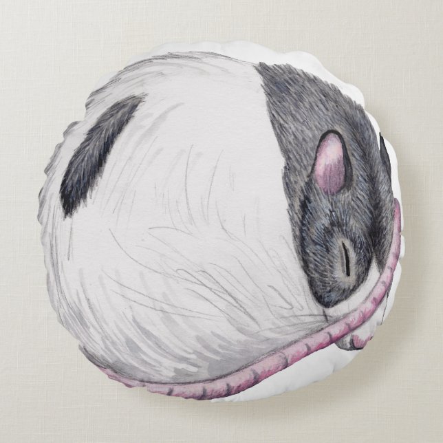 rat sleeping round throw pillow (Front)