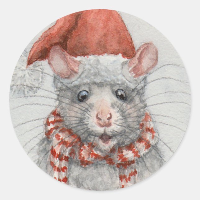 Rat sticker in red Santa hat KMCoriginals (Front)