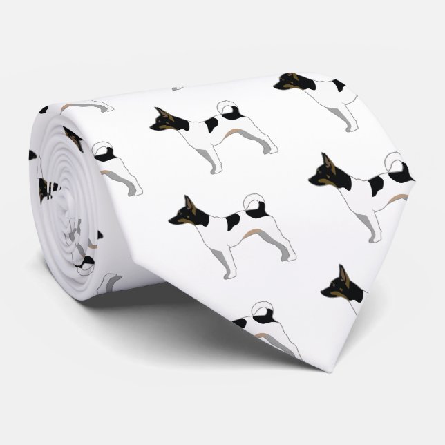 Rat Terrier Basic Breed Silhouette Design Tie (Rolled)