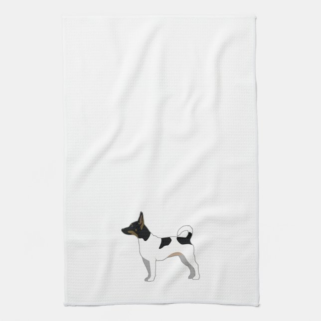 Rat Terrier Basic Breed Silhouette Illustration Tea Towel (Vertical)