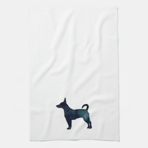 Rat Terrier Black Watercolor Dog Breed Silhouette Tea Towel