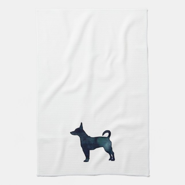 Rat Terrier Black Watercolor Dog Breed Silhouette Tea Towel (Vertical)