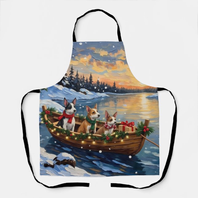 Rat Terrier Christmas Boat Holiday Apron (Front)