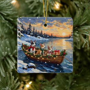 Rat Terrier Christmas Boat Holiday Ceramic Ornament
