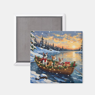 Rat Terrier Christmas Boat Holiday Magnet