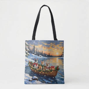 Rat Terrier Christmas Boat Holiday Tote Bag