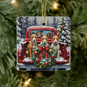 Rat Terrier Christmas Red Truck Holiday Ceramic Ornament