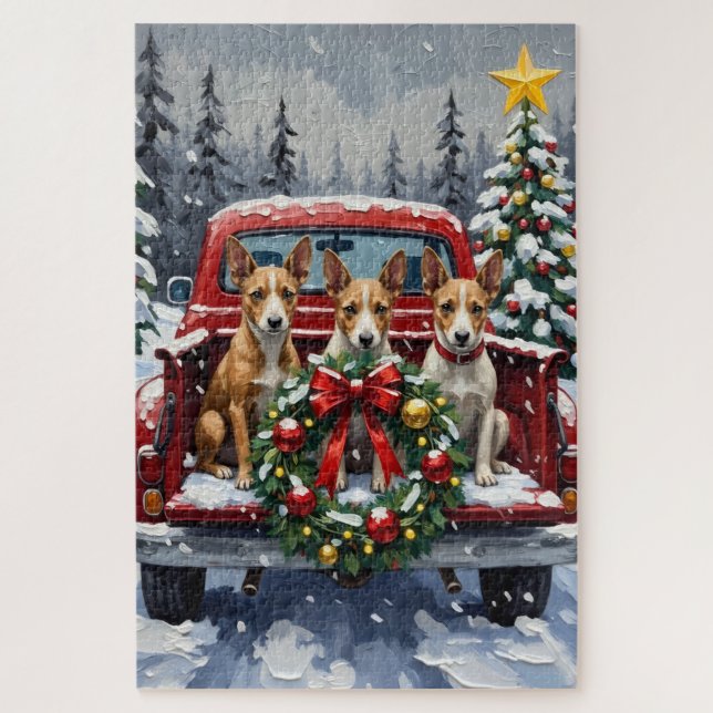Rat Terrier Christmas Red Truck Holiday Jigsaw Puzzle (Vertical)
