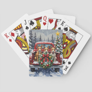 Rat Terrier Christmas Red Truck Holiday Playing Cards