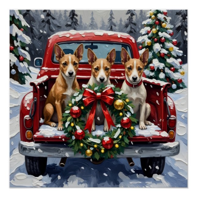 Rat Terrier Christmas Red Truck Holiday Poster (Front)