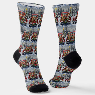 Rat Terrier Christmas Red Truck Holiday Socks