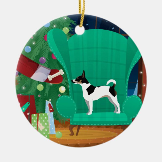 Rat Terrier Christmas Santa's Gift Ceramic Tree Decoration (Front)