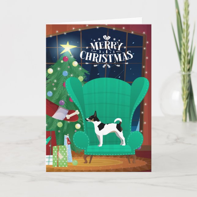 Rat Terrier Christmas Santa's Gift Holiday Card (Front)