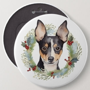 Rat Terrier Christmas Wreath Festive Pup 6 Cm Round Badge