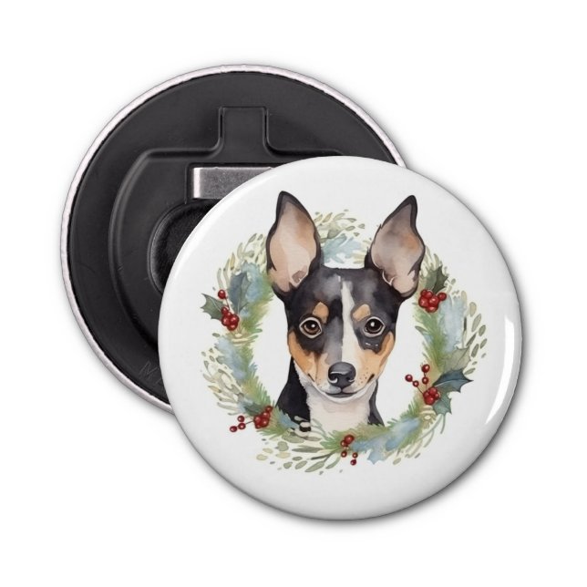 Rat Terrier Christmas Wreath Festive Pup Bottle Opener (Front)