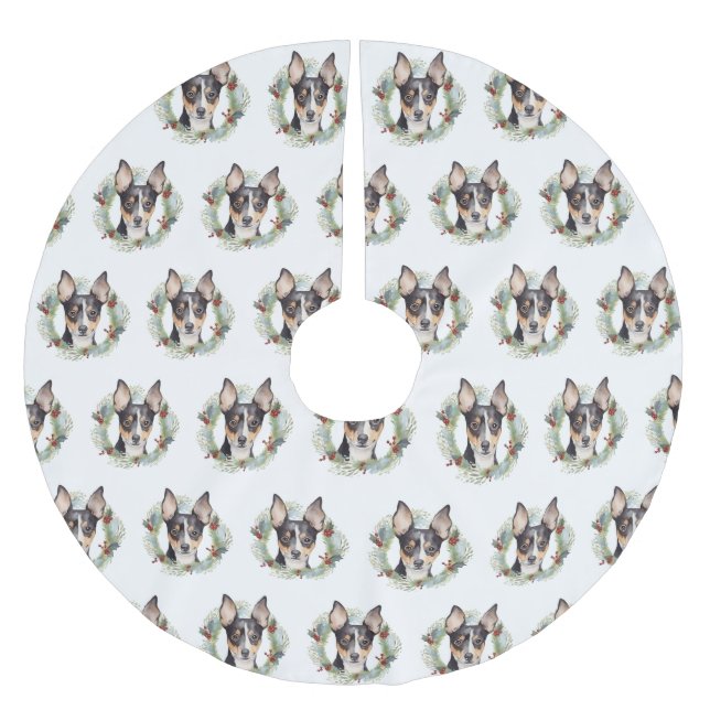 Rat Terrier Christmas Wreath Festive Pup Brushed Polyester Tree Skirt (Front)